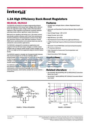 ISL9112 datasheet - 1.2A High Efficiency Buck-Boost Regulators Output Current: Up to 1.2A