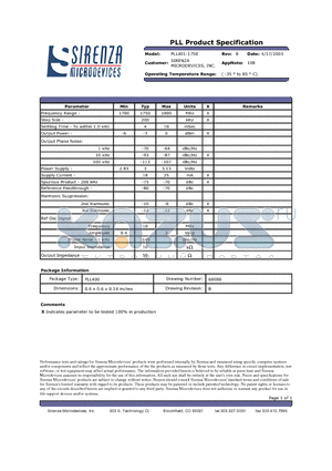 PLL401-1750 datasheet - PLL Product Specification