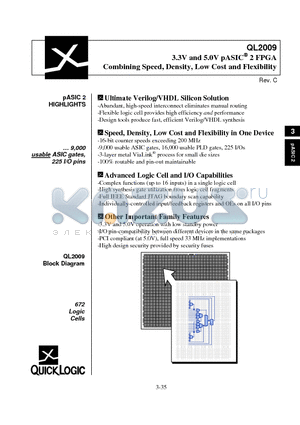 QL2009-1PF144C datasheet - 3.3V and 5.0V pASIC 2 FPGA Combining Speed, Density, Low Cost and Flexibility