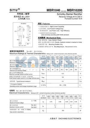 MBR1050 datasheet - Schottky Barrier Rectifier Reverse Voltage 40 to 200 V Forward Current 10 A