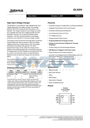 ISL9204 datasheet - High Input Voltage Charger