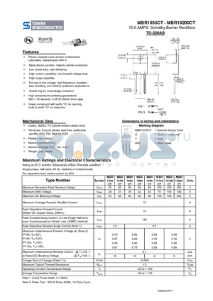 MBR1050CT datasheet - 10.0 AMPS. Schottky Barrier Rectifiers