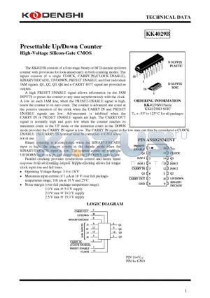 KK4029B datasheet - Presettable Up/Down Counter High-Voltage Silicon-Gate CMOS