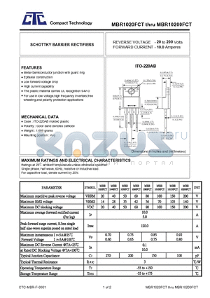 MBR1050FCT datasheet - SCHOTTKY BARRIER RECTIFIERS