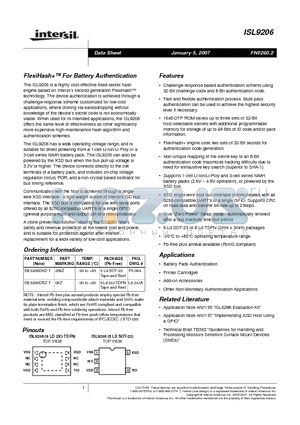 ISL9206 datasheet - FlexiHash For Battery Authentication