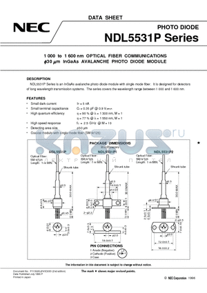 NDL5422P datasheet - 1 000 to 1 600 nm OPTICAL FIBER COMMUNICATIONS 30 mm InGaAs AVALANCHE PHOTO DIODE MODULE