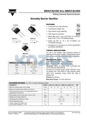 MBR1060 datasheet - Schottky Barrier Rectifier