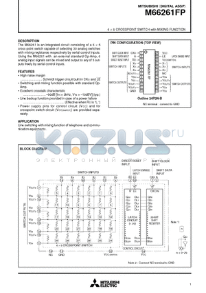 M66261FP datasheet - 6 x 5 CROSSPOINT SWITCH with MIXING FUNCTION