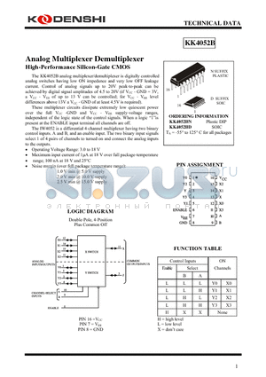 KK4052BD datasheet - Analog Multiplexer Demultiplexer High-Performance Silicon-Gate CMOS