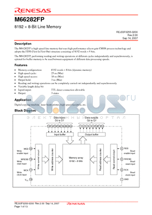 M66282FP datasheet - 8192  8-Bit Line Memory