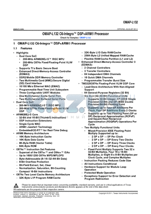 OMAP-L132 datasheet - OMAP-L132 C6-Integra DSPARM Processor