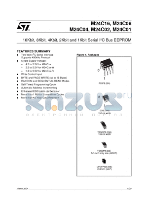 M24C01-BN6TP/G datasheet - 16Kbit, 8Kbit, 4Kbit, 2Kbit and 1Kbit Serial I2C Bus EEPROM