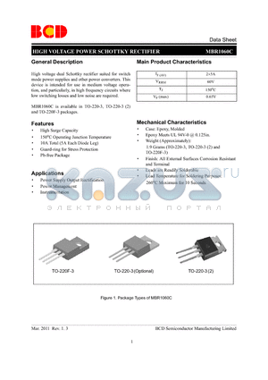 MBR1060CT-G1 datasheet - HIGH VOLTAGE POWER SCHOTTKY RECTIFIER