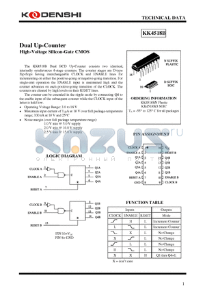 KK4518B datasheet - Dual Up-Counter High-Voltage Silicon-Gate CMOS