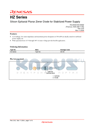 HZ15-3 datasheet - Silicon Epitaxial Planar Zener Diode for Stabilized Power Supply