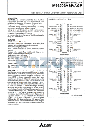 M66503AGP datasheet - 16-BIT CONSTANT CURRENT LED DRIVER with SHIFT REGISTER AND LATCH