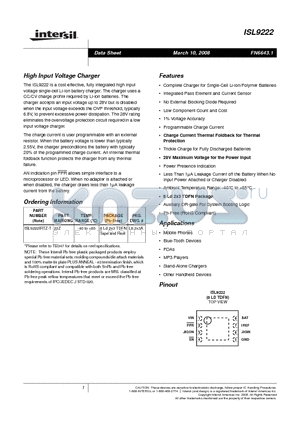 ISL9222 datasheet - High Input Voltage Charger
