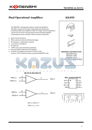KK4558D datasheet - Dual Operational Amplifiers