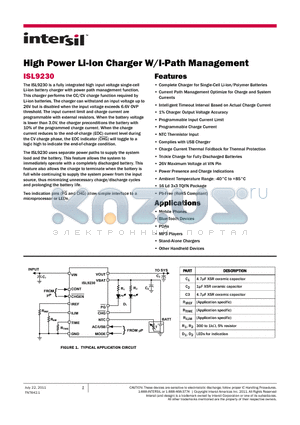 ISL9230 datasheet - High Power Li-Ion Charger W/I-Path Management
