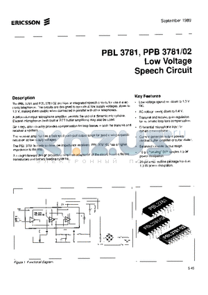 PBL3781/02N datasheet - LOW VOLTAGE SPEECH CIRCUIT