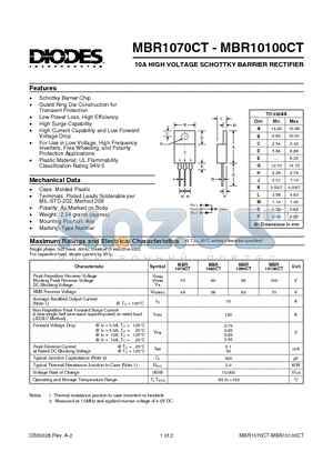 MBR1080CT datasheet - 10A HIGH VOLTAGE SCHOTTKY BARRIER RECTIFIER