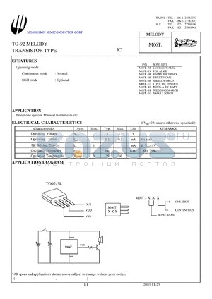 M66T-01 datasheet - TO-92 MELODY TRANSISTOR TYPE