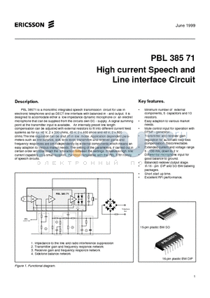 PBL385711NS datasheet - High current Speech and Line interface Circuit