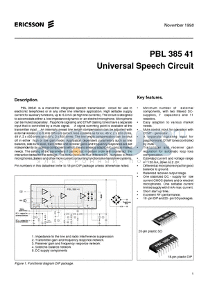 PBL385411SO-T datasheet - Universal Speech Circuit