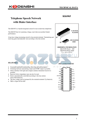 KK6965N datasheet - Telephone Speech Network with Dialer Interface