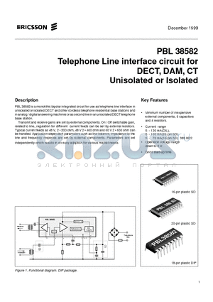 PBL38582/2SOT datasheet - Telephone Line interface circuit for DECT, DAM, CT Unisolated or Isolated