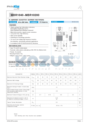 MBR1090 datasheet - 10 AMPERES SCHOTTKY BARRIER RECTIFIERS