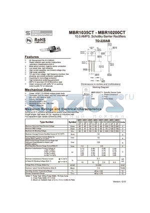 MBR1090 datasheet - 10.0 AMPS. Schottky Barrier Rectifiers