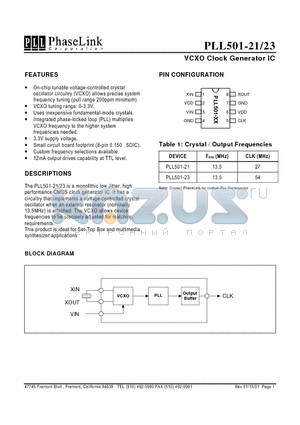 PLL501-23SI datasheet - VCXO Clock Generator IC