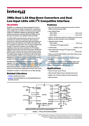 ISL9305IRTHWCLBZ-T datasheet - 3MHz Dual 1.5A Step-Down Converters and Dual Low-Input LDOs with I2C Compatible