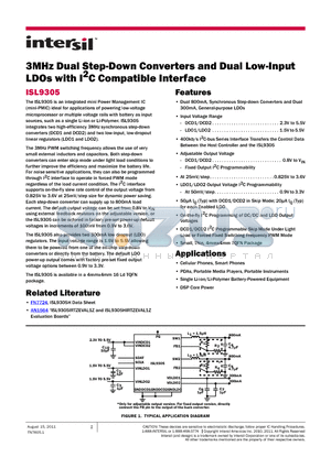 ISL9305IRTWCNLZ-T datasheet - 3MHz Dual Step-Down Converters and Dual Low-Input LDOs