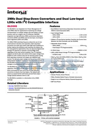 ISL9305IRTWLNCZ-T datasheet - 3MHz Dual Step-Down Converters and Dual Low-Input LDOs