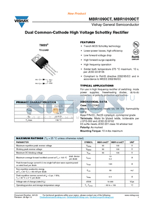 MBR1090CT_10 datasheet - Dual Common-Cathode High Voltage Schottky Rectifier