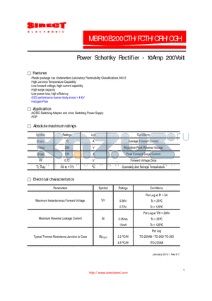 MBR10B200CTH datasheet - Power Schottky Rectifier - 10Amp 200Volt