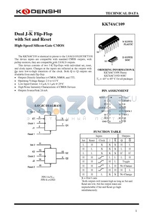 KK74AC109 datasheet - Dual J-K Flip-Flop with Set and Reset High-Speed Silicon-Gate CMOS