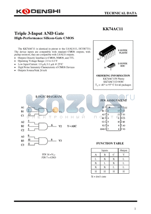 KK74AC11 datasheet - Triple 3-Input AND Gate High-Performance Silicon-Gate CMOS