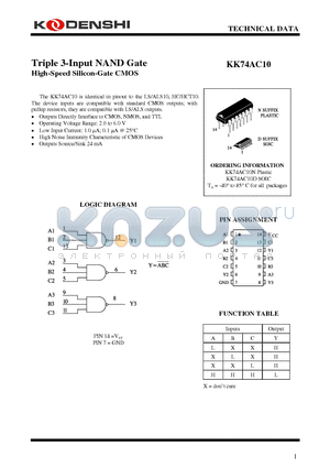 KK74AC10D datasheet - Triple 3-Input NAND Gate High-Speed Silicon-Gate CMOS