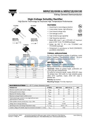 MBR10H100-E3/45 datasheet - High-Voltage Schottky Rectifier