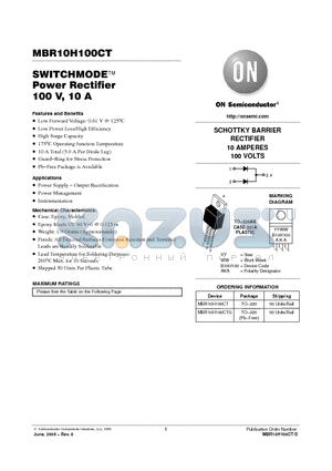 MBR10H100CT datasheet - SWITCHMODE Power Rectifier 100 V, 10 A