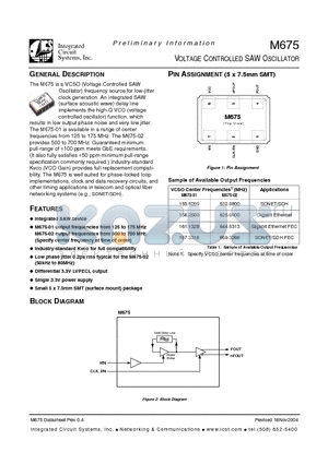 M675-02 datasheet - VOLTAGE CONTROLLED SAW OSCILLATOR