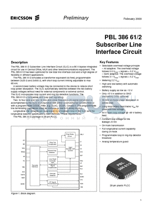PBL38661-2 datasheet - Subscriber Line Interface Circuit