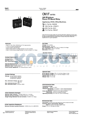 OMIFS118LM datasheet - 20A Miniature Power PC Board Relay