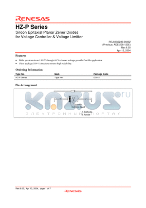 HZ2.7BP datasheet - Silicon Epitaxial Planar Zener Diodes for Voltage Controller - Voltage Limitter