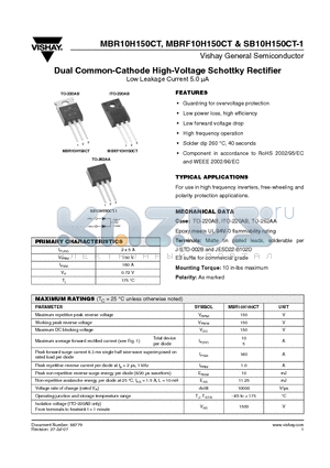 MBR10H150CT datasheet - Dual Common-Cathode High-Voltage Schottky Rectifier
