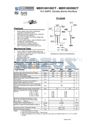 MBR10H150CT datasheet - 10.0 AMPS. Schottky Barrier Rectifiers