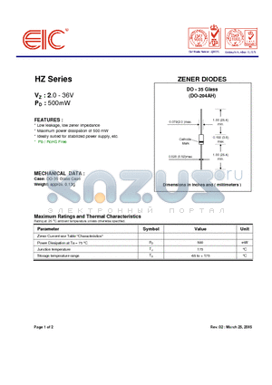 HZ20 datasheet - ZENER DIODES